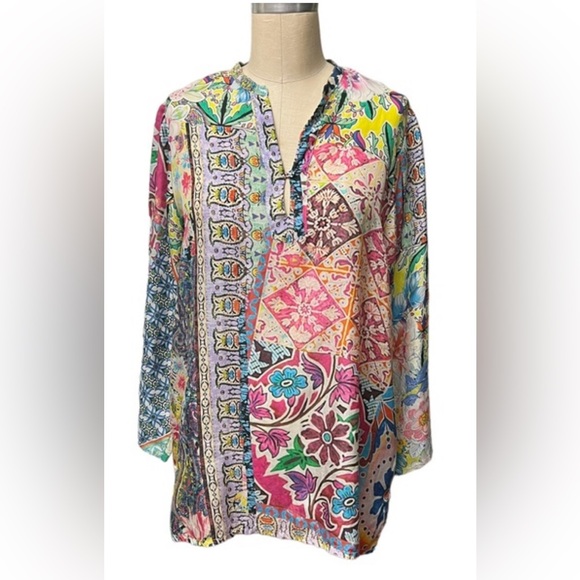 Johnny Was Tops - Johnny Was Belinda Silk Tunic XL NWOT multi print silk